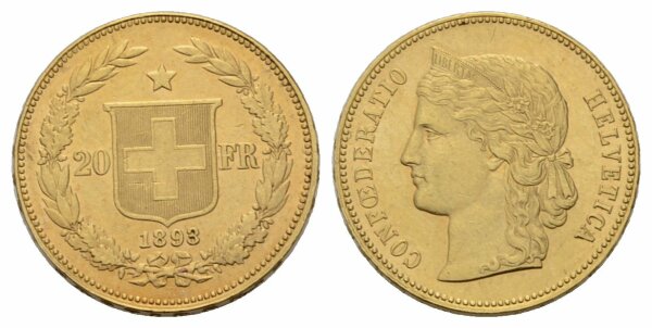 Schweiz 20 Franken 1893 B Helvetia