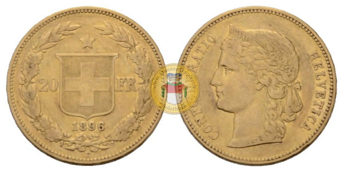 Schweiz 20 Franken 1896 B Helvetia, 452,50 CHF